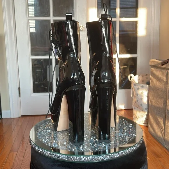 Hedy Lemon drop by privileged lace up patent glossy black chunky platform boots - Picture 4 of 16